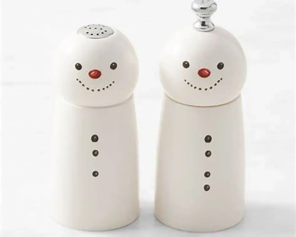 Williams Sonoma Snowman Salt Pepper Mills Set 2 Christmas NIB $99